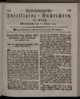 XI. Stück. Sonnabends den 16. März 1799.