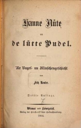 Sämmtliche Werke, 7. Hanne Nüte und de lütte Pudel