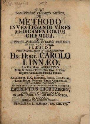 Diss. chem. de methodo investigandi vires medicamentorum chemica