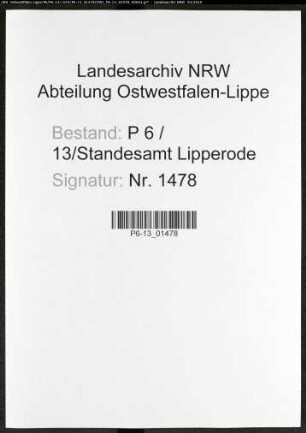Sterberegister Standesamt Lipperode
