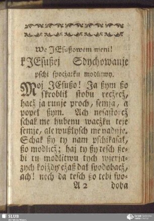 We Jesußowem meni! kJesußej Sdychowanje pschi spocżatku modlitwy