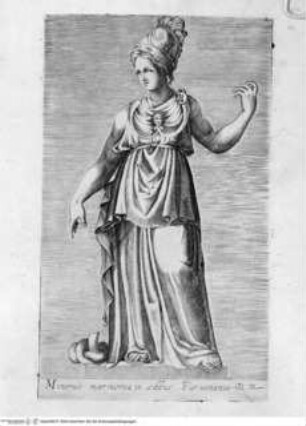 Antiquarum statuarum urbis Romae, quae in publicis privatisque locis visuntur, icones. Romae. Ex typis Laurentii Vaccarii... MDLXXXIIII., Tafel [57]: Minerve marmorea in aedibus Farnesianis (nach der Antike)