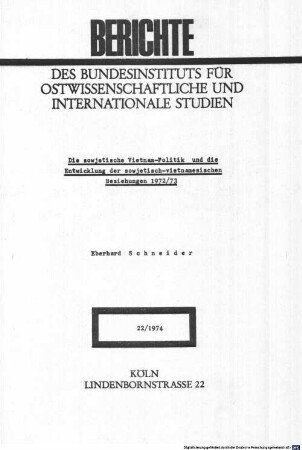Die sowjetische Vietnam-Politik und die Entwicklung der sowjetisch-vietnamesischen Beziehungen 1972/73