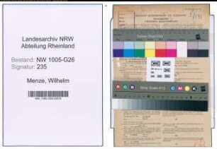 Entnazifizierung Wilhelm Menze , geb. 26.10.1915 (Steuerinspektor)