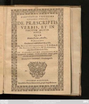 Disputatio Trigesima Collegii Publici, De Praescriptis Verbis, Et In Factum Actionibus