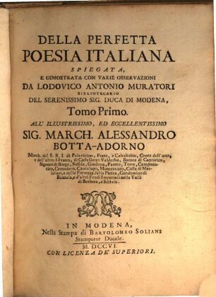 Della Perfetta Poesia Italiana. 1