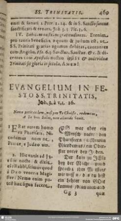Evangelium In Festo SS. Trinitatis, Joh. 3. à v. 1. 16.