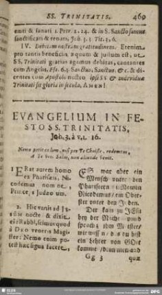Evangelium In Festo SS. Trinitatis, Joh. 3. à v. 1. 16.