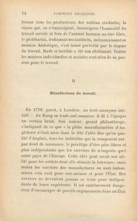II Bénédictions du travail.