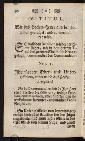 90-96, IV. Titul. Wie das Hecke-Feuer aus dem Bataillon gemachet, und commandiret wird.