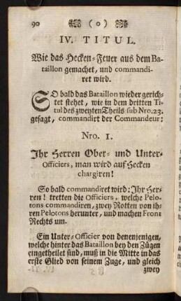 90-96, IV. Titul. Wie das Hecke-Feuer aus dem Bataillon gemachet, und commandiret wird.