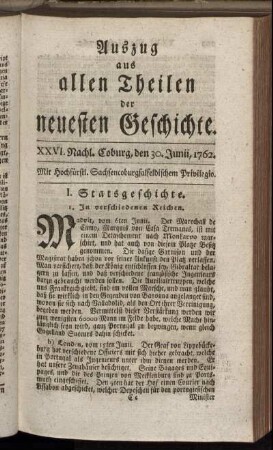 XXVI. Nachl. Coburg, den 30. Junii, 1762.