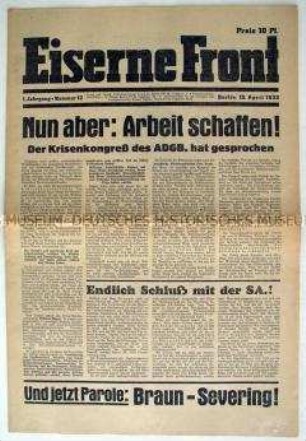 Wochenzeitung der Eisernen Front u.a. zum Kongress des ADGB