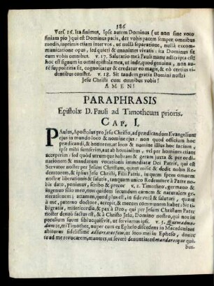 Paraphrasis Epistolae D. Pauli ad Timotheum prioris.