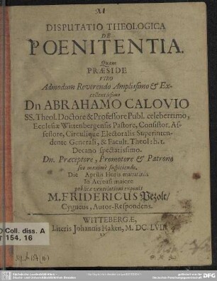 Disputatio theologica de poenitentia