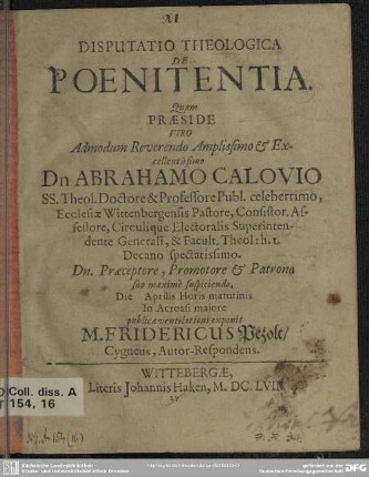Disputatio theologica de poenitentia