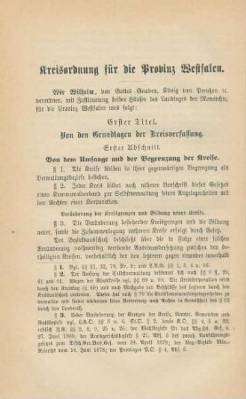 Kreisordnung für die Provinz Westfalen.
