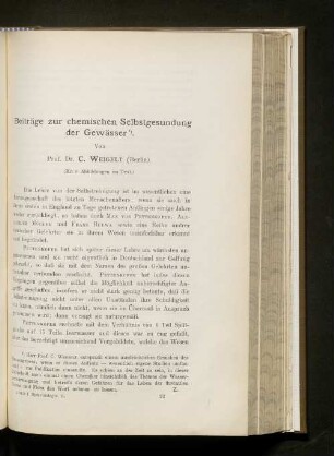 Beiträge zur chemischen Selbstgesundung der Gewässer.