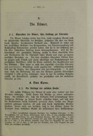 Charakter der Römer; ihre Stellung zur Literatur