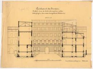 Reichsamt des Inneren. Zum Projekt gehörend: Böhmer & Petrich, Auswärtiges Amt, Berlin-Mitte Umbau: Aufbau eines 3. Stockwerkes auf den rechten Seitenflügel und dem ersten Quergebäude: Ansicht, Schnitt 1:100