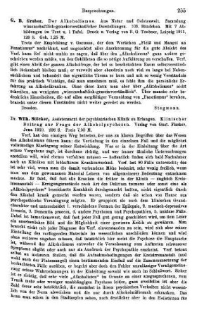 255-256, Wilh. Stöcker. Klinischer Beitrag zur Frage der Alkoholpsychose. 1910