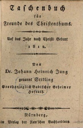 Taschenbuch für Freunde des Christenthums. 1812, 1812