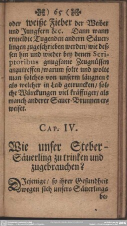 Cap. IV. Wie unser Steber-Säuerling zu trinken und zugebrauchen?