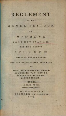 Reglement van het Armen-Bestuur te Hamburg van den Jaare 1788 : met nog eenige Stukken daartoe betrekkelijk, Stukk 3