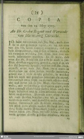 Copia von den 12. Mey 1703