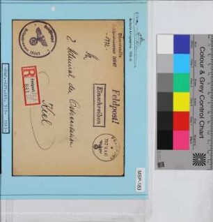 Dienstbrief Einschreiben, Schiffsname/Landeinheit: Marine-Artillerie Abteilung 511, Feldpostnr. 16047; Frankatur, Mi.-Nr.: [Keine]; Poststempel: Feldpost e 767 14.4.43; Nebenstempel: Feldpost-Nr. 16047