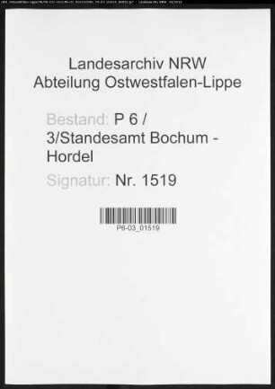 Sterberegister Standesamt Bochum VI - Hordel