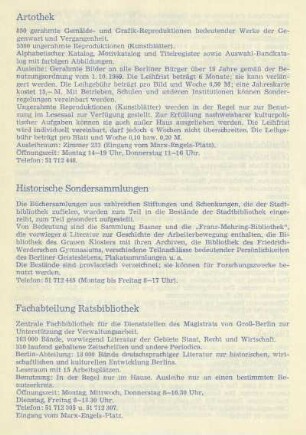 Artothek ; Historische Sondersammlungen ; Fachabteilung Ratsbibliothek