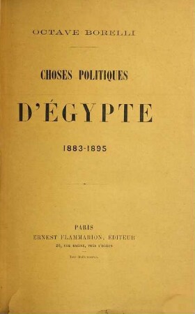 Choses politiques d'Égypte 1883-1895