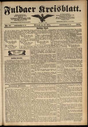 Erste Ausgabe vom Mittwoch, den 30. März 1904.