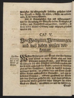 Cap. V. Von Hochzeiten, Vertrauungen, und was dabey sonsten vorkommt