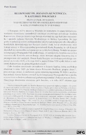 Relikwiarz św. jozafata kuncewicza w katedrze połockiej. Przyczynek do badań nad srebrnymi trumnami relikwiarzowymi w rzeczypospolitej w XVII wieku