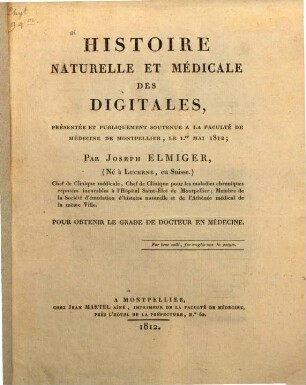 Histoire naturelle et medicale des Digitales