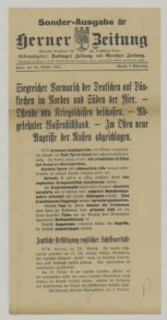 "Siegreicher Vormarsch der Deutschen auf Dünkirchen im Norden und Süden der Yser."