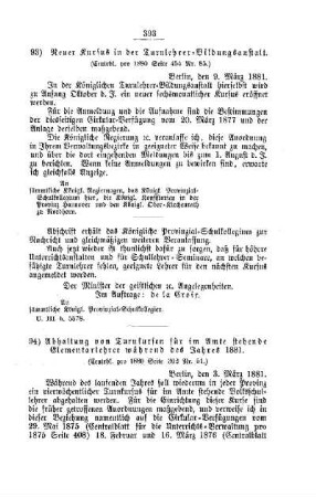 Neuer Kursus in der Turnlehrer-Bildungsanstalt : [IV. Seminarien, Bildung der Lehrer und deren persönliche Verhältnisse]