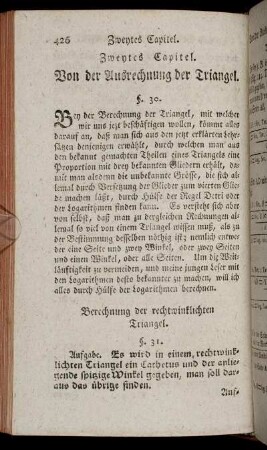 Zweytes Capitel. Von der Ausrechnung der Triangel.