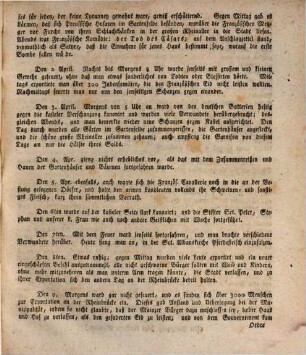 Kurzes Tagebuch von den wichtigsten Kriegsbegebenheiten, welche während der Blockade und der Belagerung in und vor der Stadt Mainz vorgefallen sind