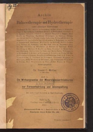 Die Wirkungsweise der Mineralwassertrinkkuren in ihrer Beziehung zur Fermentwirkung und Ionenspaltung