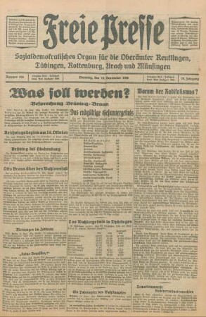 Freie Presse 1930 (Nr. 216). Tagesausgabe, "Zweites Blatt" und "Aus dem Wirtschaftsleben"