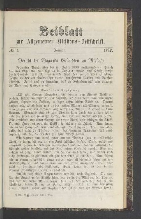 Beiblatt N° 1. Januar. 1882
