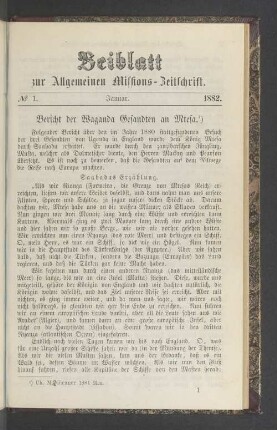 Beiblatt N° 1. Januar. 1882