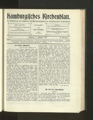 Nr. 6. Hamburg, 5. Januar 1911. 8. Jahrgang.