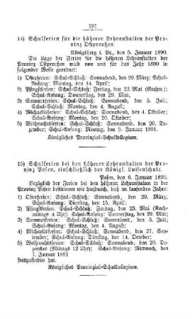 Schulferien für die höheren Lehranstalten der Provinz Ostpreußen : [D. Gymnasial- und Real-Lehranstalten]