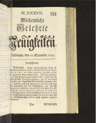 N. XXXVIII. Tübingen, den 20. Septembr. 1737