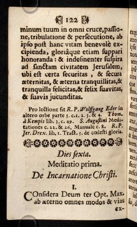 122-133, Meditatio prima, de Incarnatione Christi.