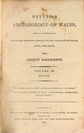 The Myvyrian archaiology of Wales. Vol. 3, Prose